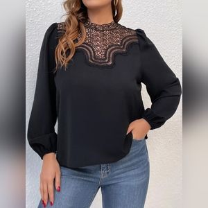 SHEIN Black Guipure Lace Insert Lantern Sleeve Blouse Size 20